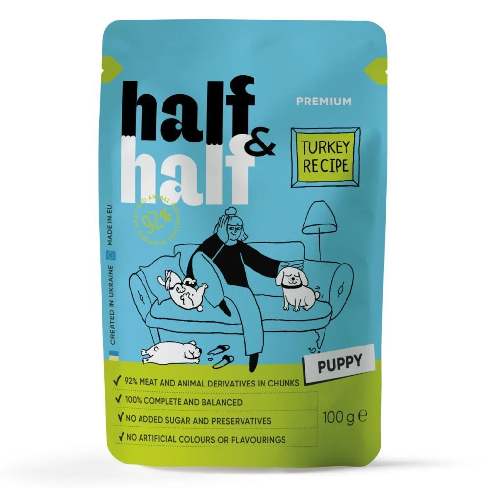 Влажный корм для щенков Half&Half Puppy - индейка фото 1 Влажный корм для щенков Half&Half Puppy - индейка фото 1