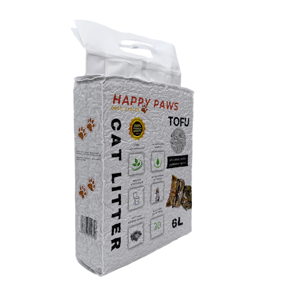 Наповнювач соєвий для котячого туалету Happy Paws Tofu 6 л - активоване вугілля