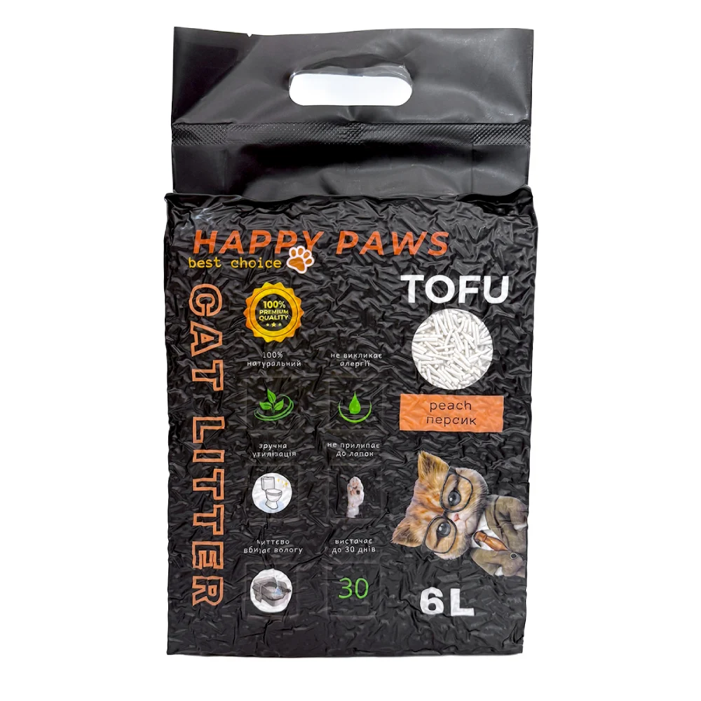 Наповнювач соєвий для котячого туалету Happy Paws Tofu 6 л - персик Наповнювач соєвий для котячого туалету Happy Paws Tofu 6 л - персик