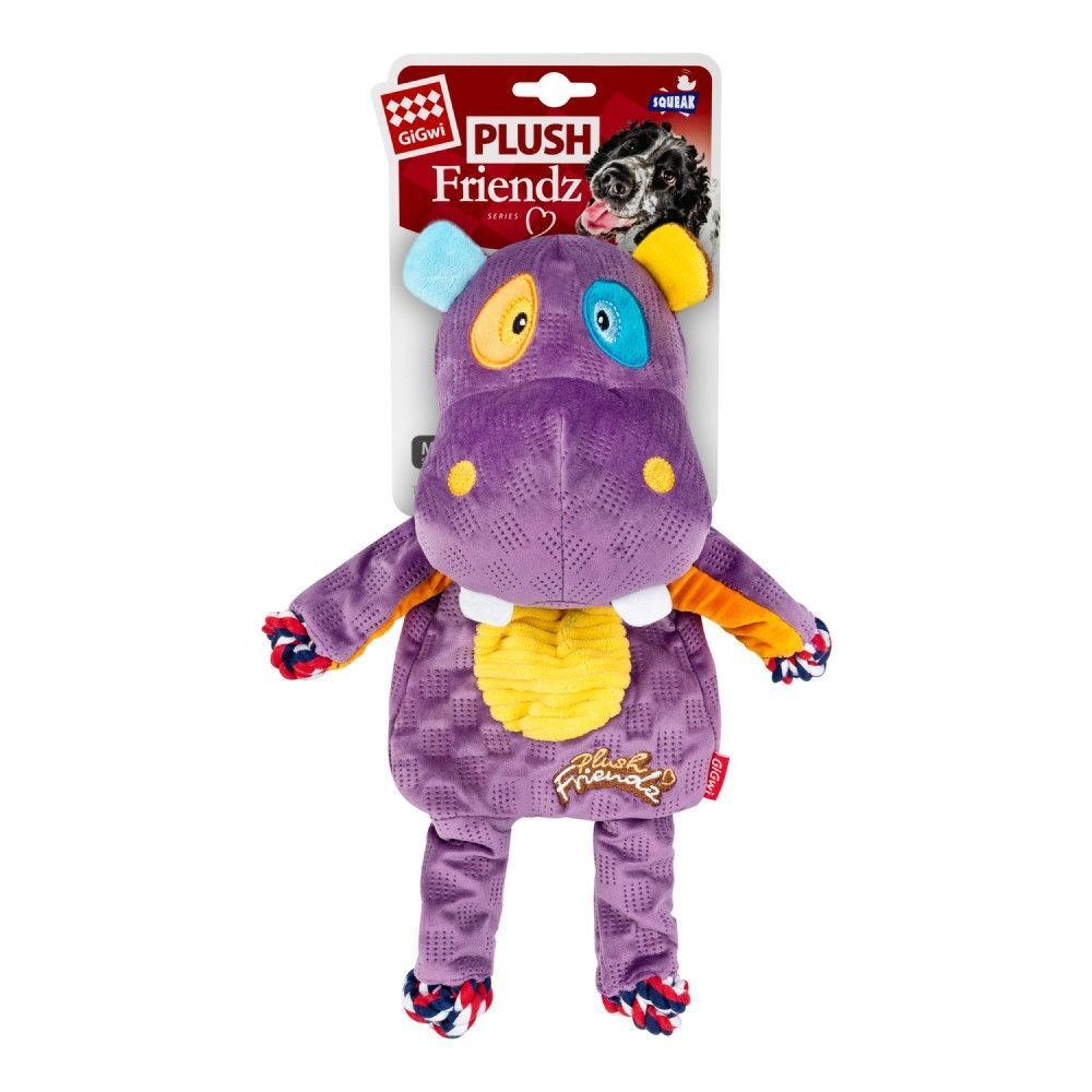Игрушка для собак GiGwi Plush Бегемот с веревками и пищалкой | 34 см Игрушка для собак GiGwi Plush Бегемот с веревками и пищалкой | 34 см