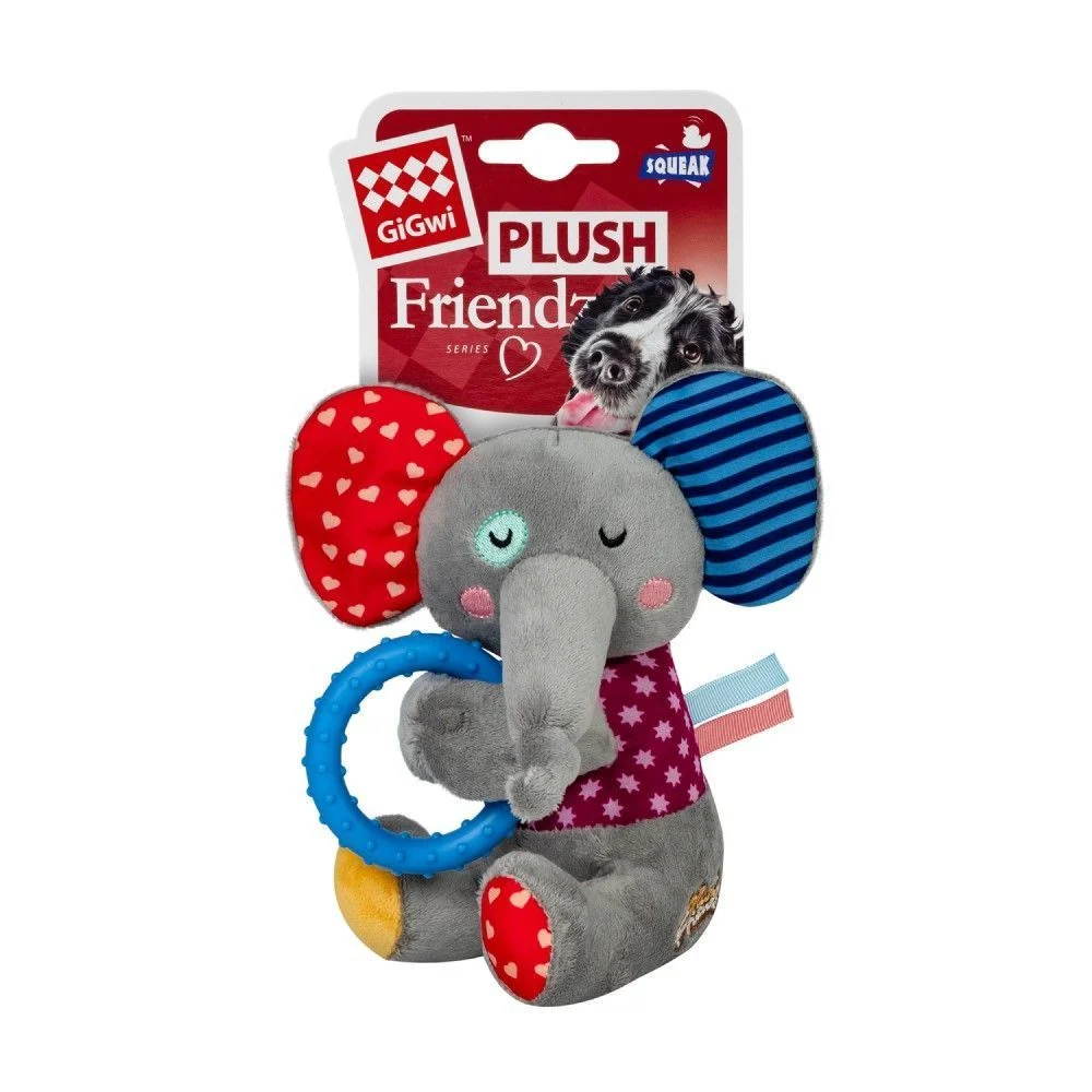 Іграшка для собак GiGwi Plush Слоник з кільцем та пищалкою | 16 см