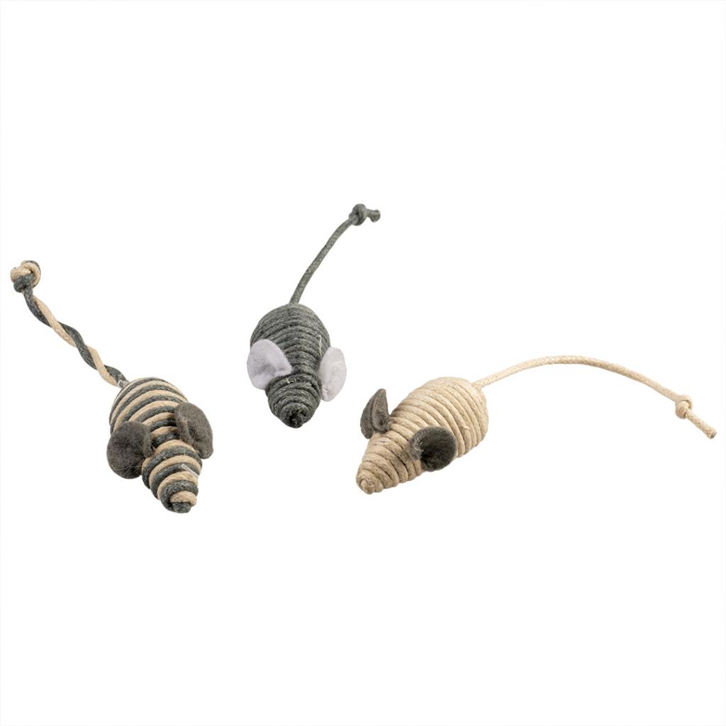 Игрушка Duvo+ для кошек мышка из хлопковой веревки 14 х 2 х 1,5 см, 3 шт (в ассортименте)