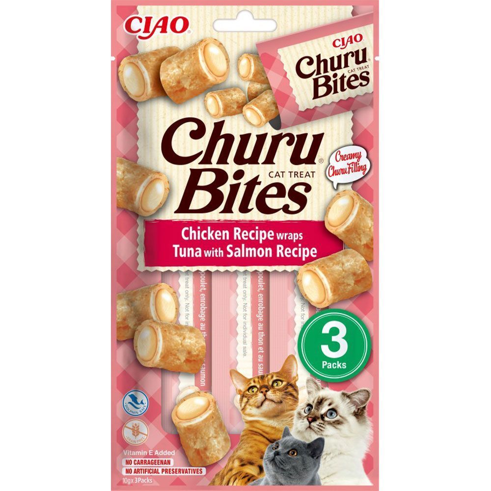 Ласощі для котів Inaba Churu Bites 3 шт х 10 г - курка, тунець та лосось Ласощі для котів Inaba Churu Bites 3 шт х 10 г - курка, тунець та лосось
