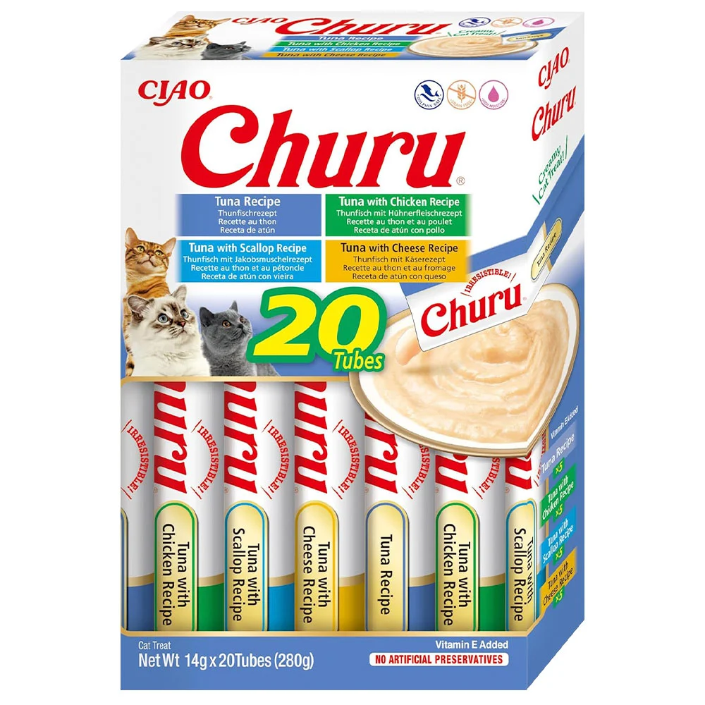 Набор лакомств для кошек Inaba Churu 20 шт. х 14 г — тунец, курица, морской гребешок и сыр Набор лакомств для кошек Inaba Churu 20 шт. х 14 г — тунец, курица, морской гребешок и сыр