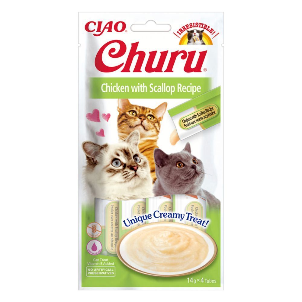 Лакомства для кошек Inaba Churu 4 шт. х 14 г — курица и гребешок Лакомства для кошек Inaba Churu 4 шт. х 14 г — курица и гребешок