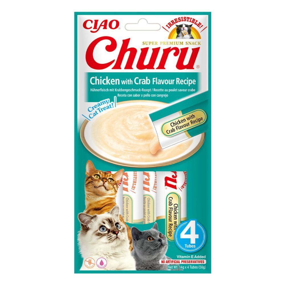 Лакомства для кошек Inaba Churu 4 шт. х 14 г — курица и краб Лакомства для кошек Inaba Churu 4 шт. х 14 г — курица и краб