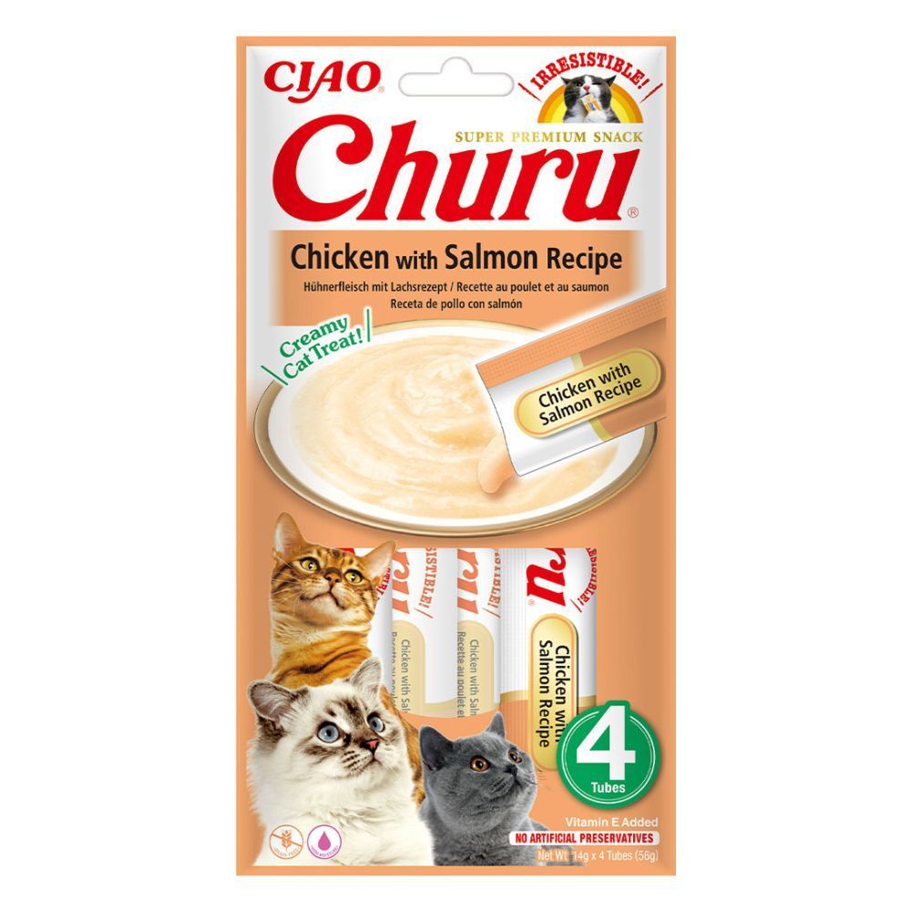 Лакомства для кошек Inaba Churu 4 шт. х 14 г — курица и лосось Лакомства для кошек Inaba Churu 4 шт. х 14 г — курица и лосось