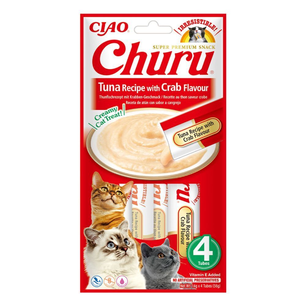 Лакомства для кошек Inaba Churu 4 шт. по 14 г — тунец и краб Лакомства для кошек Inaba Churu 4 шт. по 14 г — тунец и краб