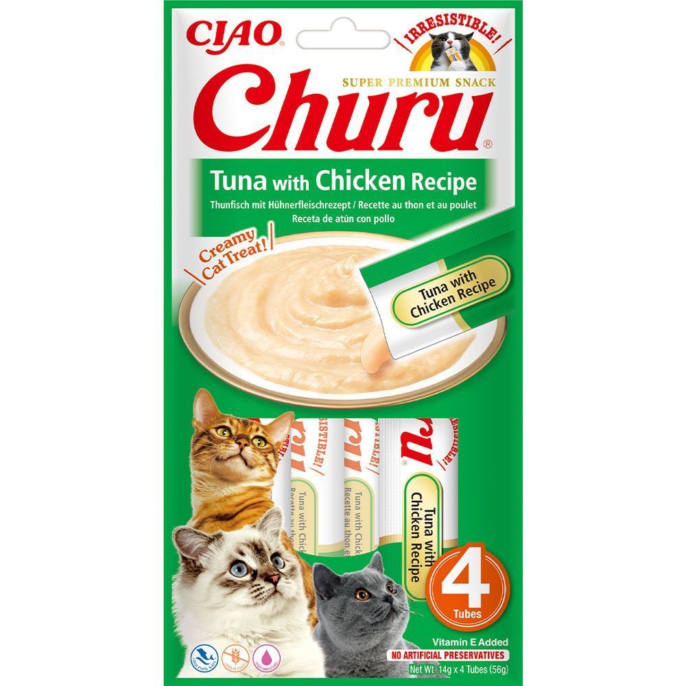 Ласощі для котів Inaba Churu 4 шт х 14 г - тунець та курка Ласощі для котів Inaba Churu 4 шт х 14 г - тунець та курка