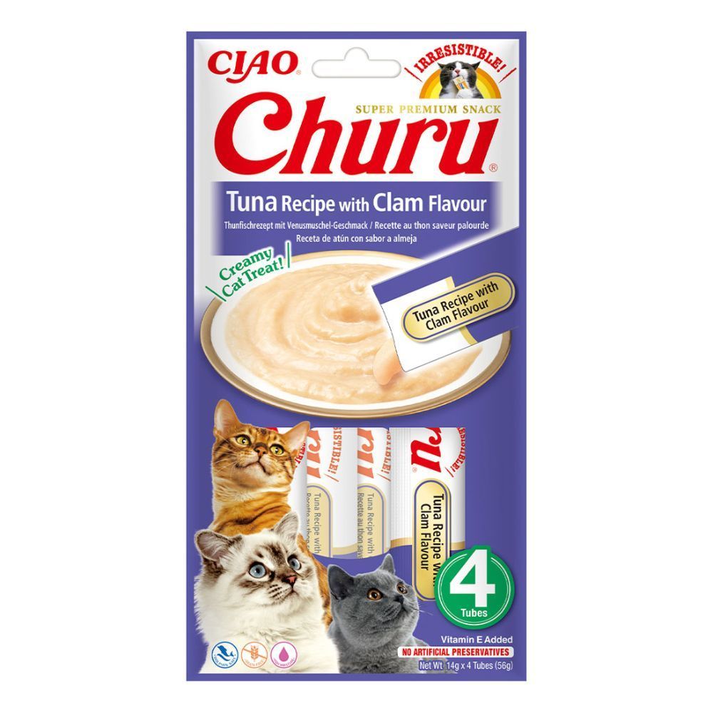 Лакомства для кошек Inaba Churu 4 шт. по 14 г — тунец и моллюски Лакомства для кошек Inaba Churu 4 шт. по 14 г — тунец и моллюски