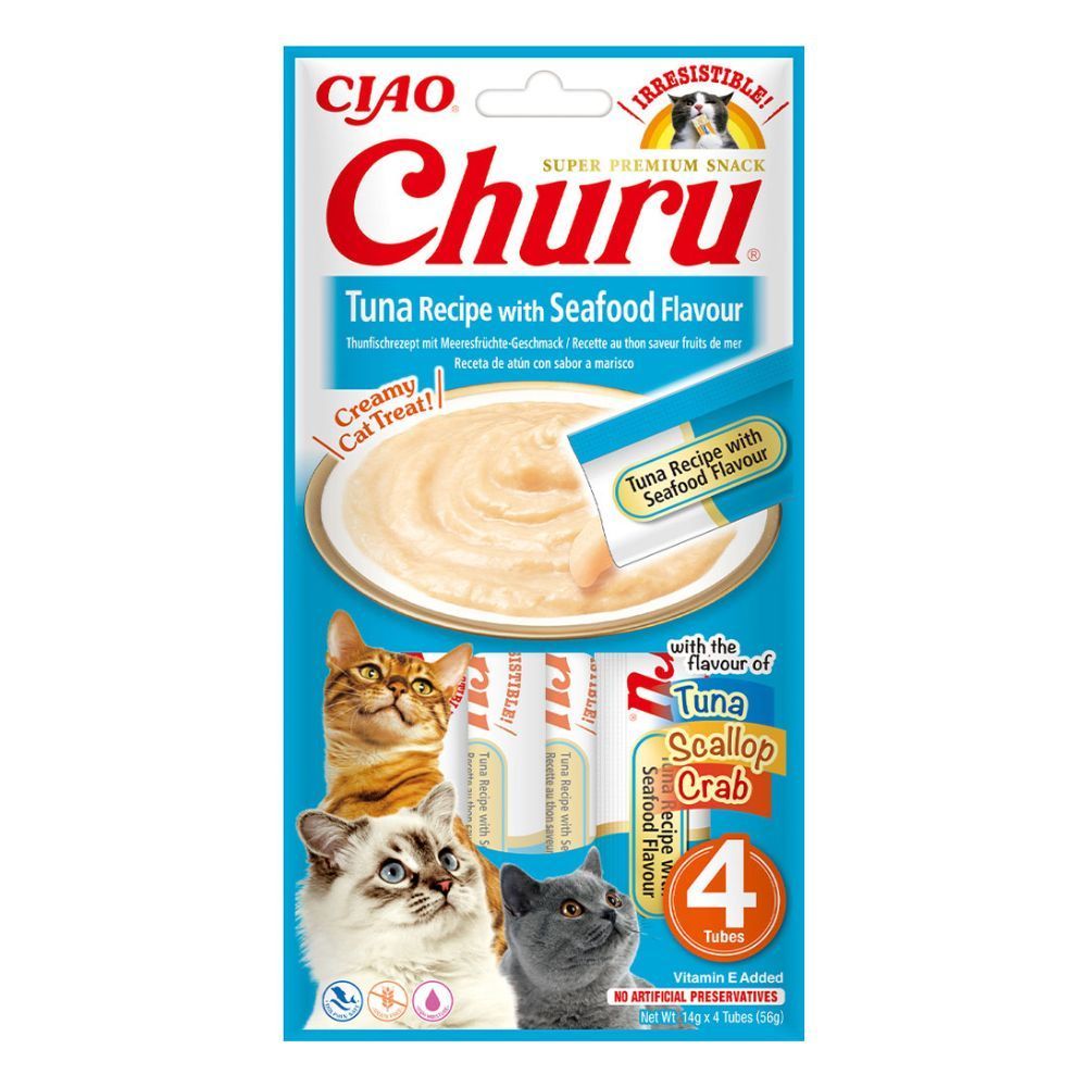 Лакомства для кошек Inaba Churu 4 шт. х 14 г — тунец и морепродукты Лакомства для кошек Inaba Churu 4 шт. х 14 г — тунец и морепродукты