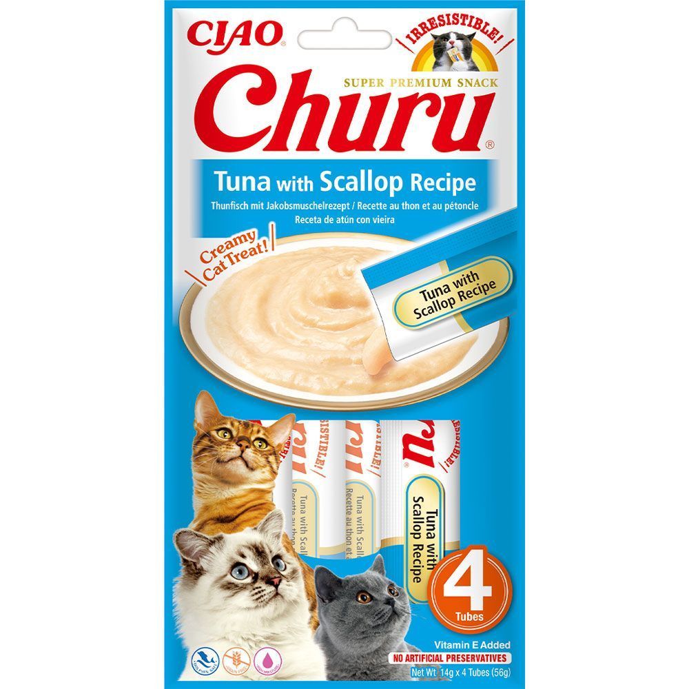 Лакомства для кошек Inaba Churu 4 шт. х 14 г — тунец и морской гребешок Лакомства для кошек Inaba Churu 4 шт. х 14 г — тунец и морской гребешок