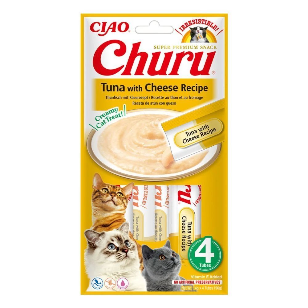 Лакомства для кошек Inaba Churu 4 шт. х 14 г — тунец и сыр Лакомства для кошек Inaba Churu 4 шт. х 14 г — тунец и сыр