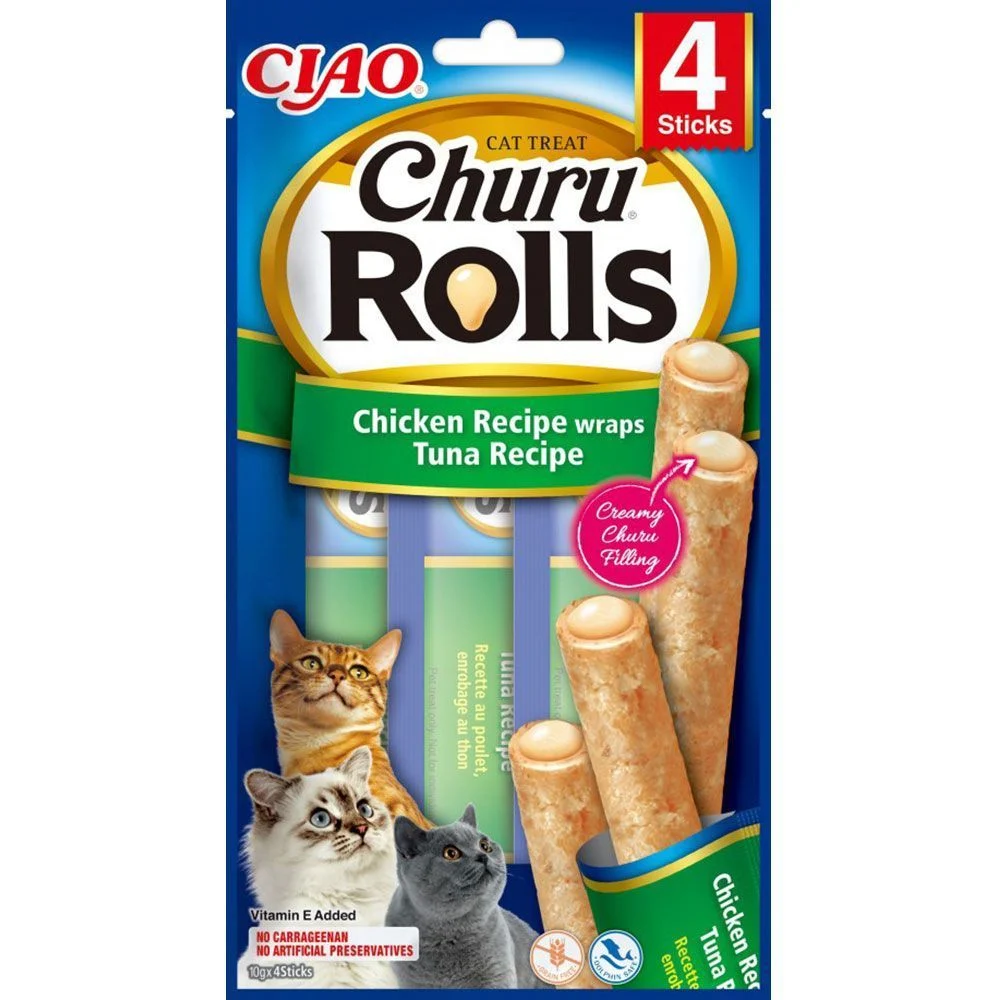 Ласощі для котів Inaba Juicy Rolls 4 шт х 10 г - курка та тунець Ласощі для котів Inaba Juicy Rolls 4 шт х 10 г - курка та тунець