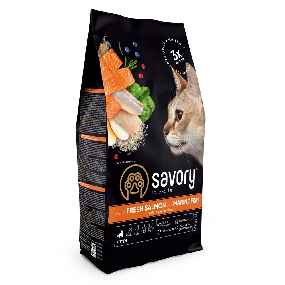 Сухой корм для котят Savory Kitten 400 г – лосось и морская рыба