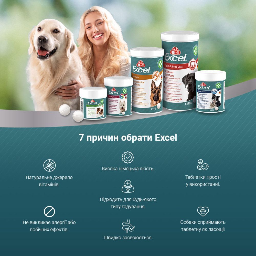 Кальцій для собак 8in1 Excel «Calcium» 155 таблеток (для зубів та кісток)