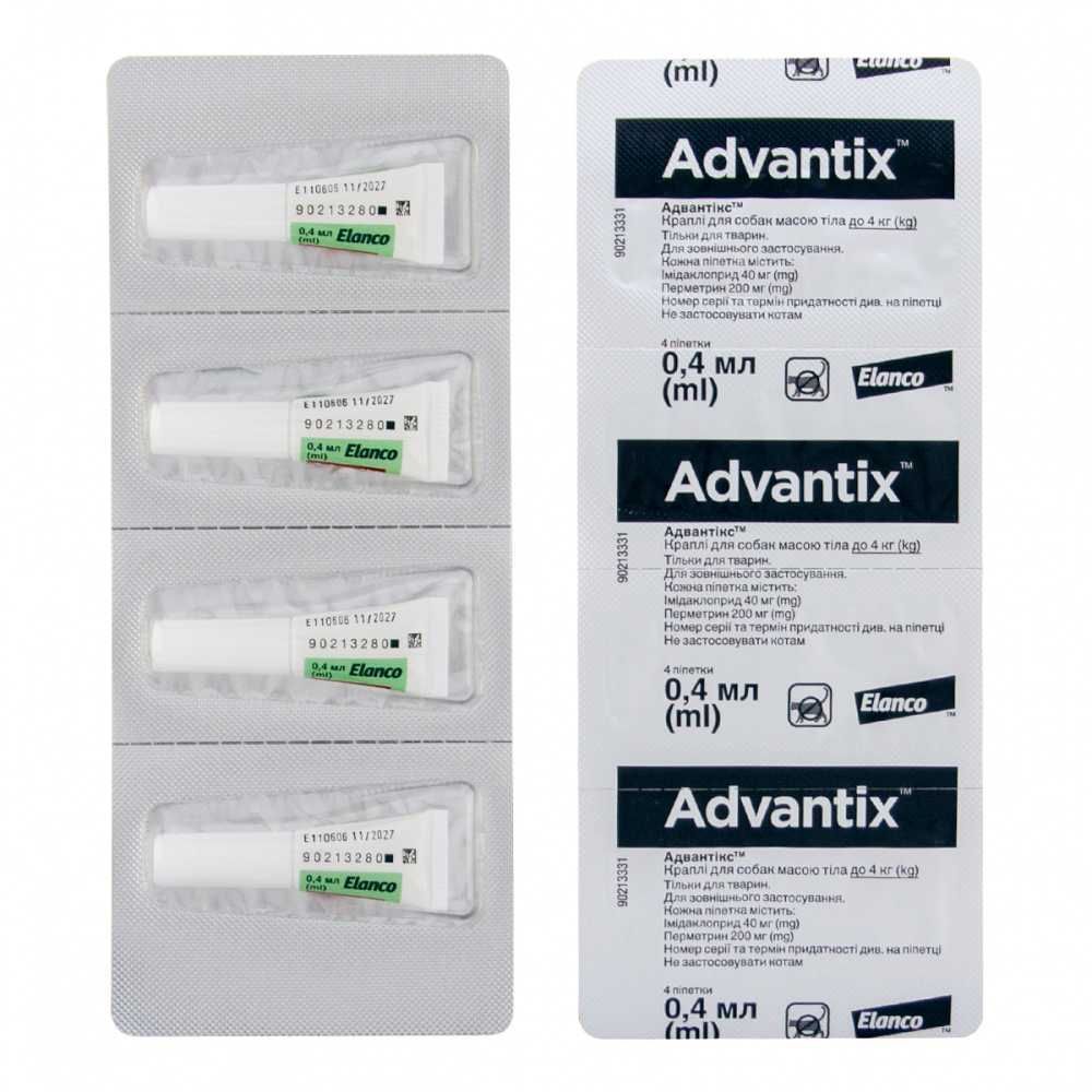 Краплі на холку для собак Elanco Bayer Advantix до 4 кг, 4 шт Краплі на холку для собак Elanco Bayer Advantix до 4 кг, 4 шт