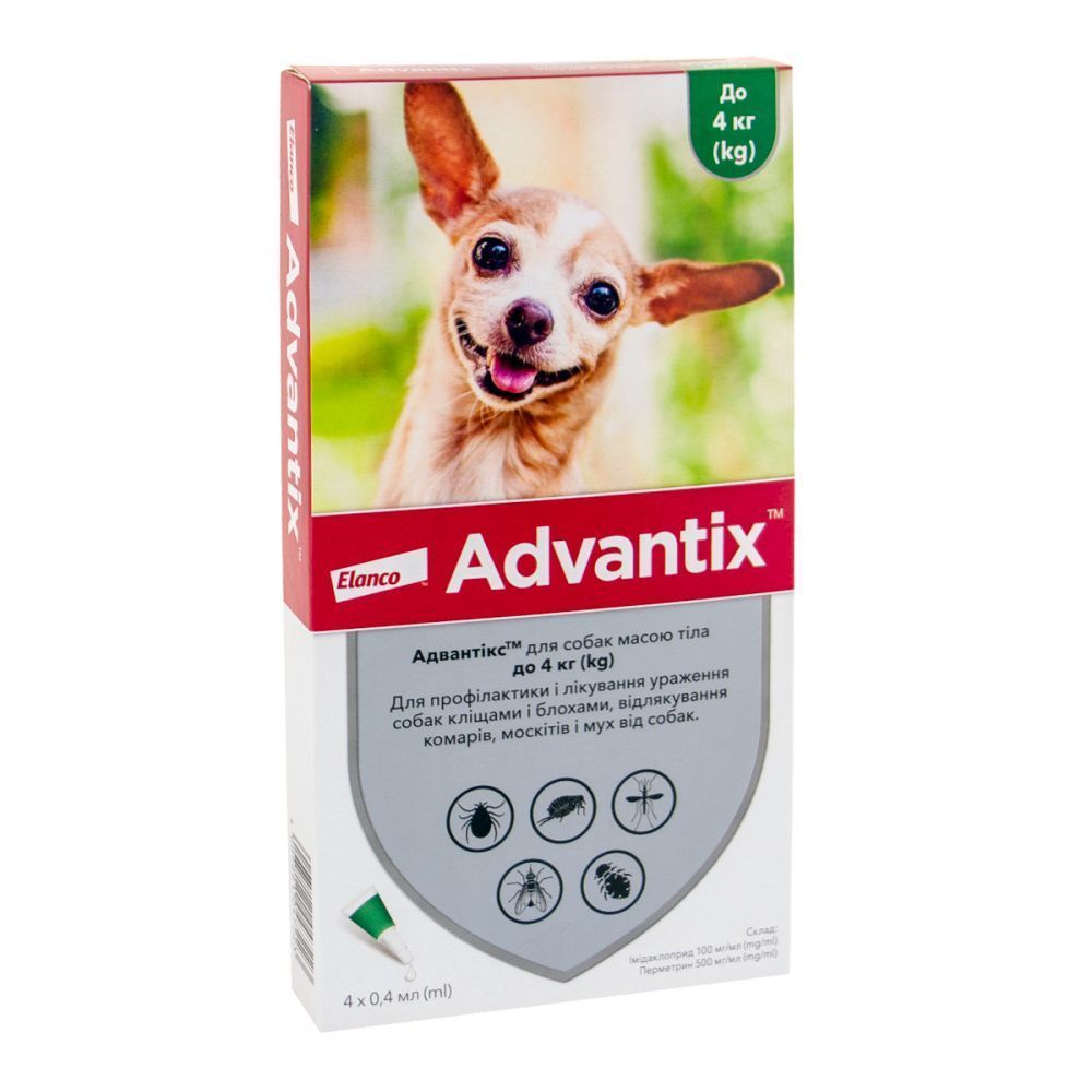 Краплі на холку для собак Elanco Bayer Advantix до 4 кг, 4 шт Краплі на холку для собак Elanco Bayer Advantix до 4 кг, 4 шт