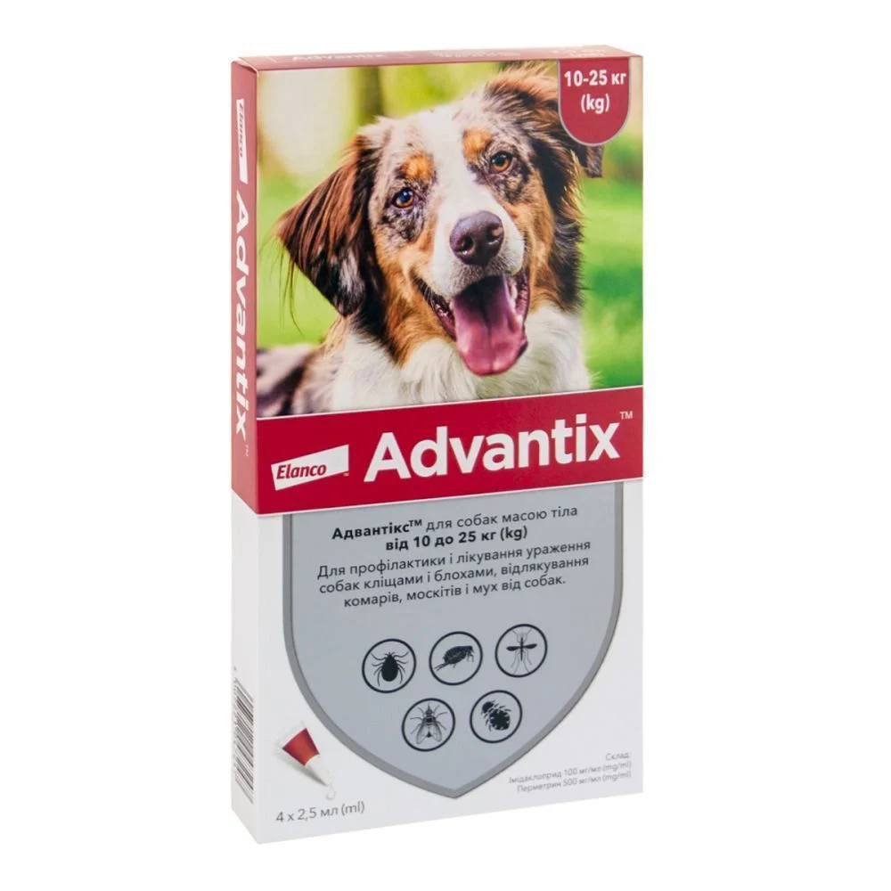 Краплі на холку для собак Elanco Bayer Advantix від 10 до 25 кг, 1 шт Краплі на холку для собак Elanco Bayer Advantix від 10 до 25 кг, 1 шт