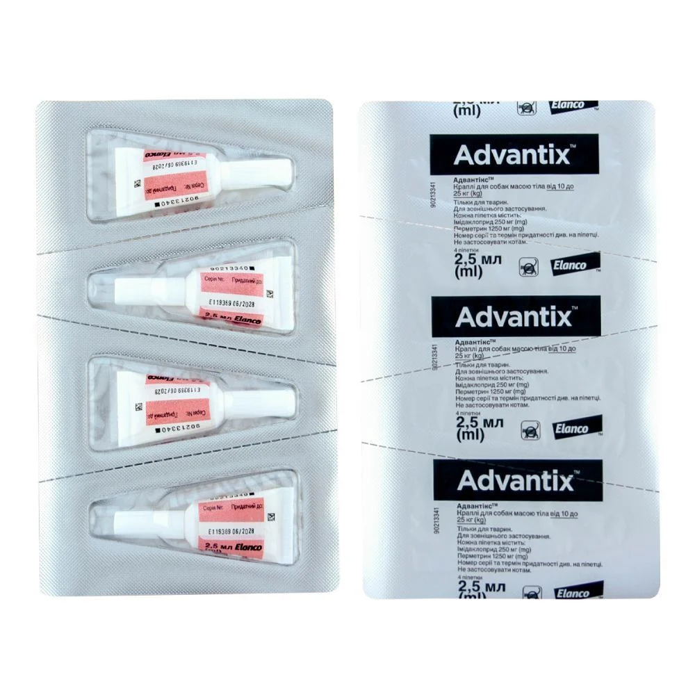 Краплі на холку для собак Elanco Bayer Advantix від 10 до 25 кг, 4 шт Краплі на холку для собак Elanco Bayer Advantix від 10 до 25 кг, 4 шт
