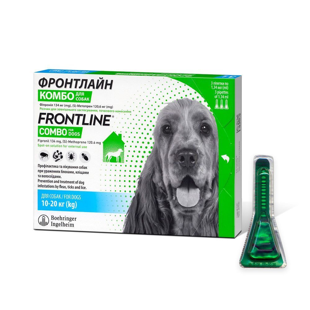 Краплі на холку для собак Boehringer Ingelheim Frontline Combo від 10 до 20 кг, 1 шт Краплі на холку для собак Boehringer Ingelheim Frontline Combo від 10 до 20 кг, 1 шт
