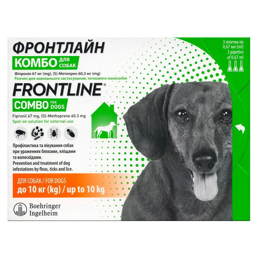 Краплі на холку для собак Boehringer Ingelheim Frontline Combo від 2 до 10 кг, 1 шт Краплі на холку для собак Boehringer Ingelheim Frontline Combo від 2 до 10 кг, 1 шт