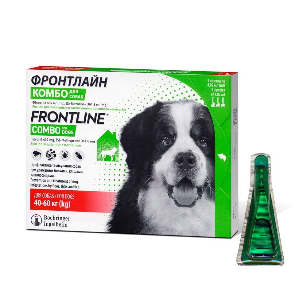 Краплі на холку для собак Boehringer Ingelheim Frontline Combo від 40 до 60 кг, 1 шт Краплі на холку для собак Boehringer Ingelheim Frontline Combo від 40 до 60 кг, 1 шт