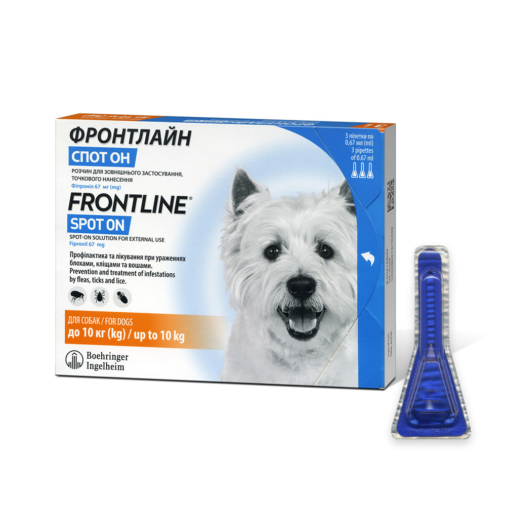 Капли на затылок Boehringer Ingelheim Frontline Spot-ON от 2 до 10 кг, 1 пипетка Капли на затылок Boehringer Ingelheim Frontline Spot-ON от 2 до 10 кг, 1 пипетка