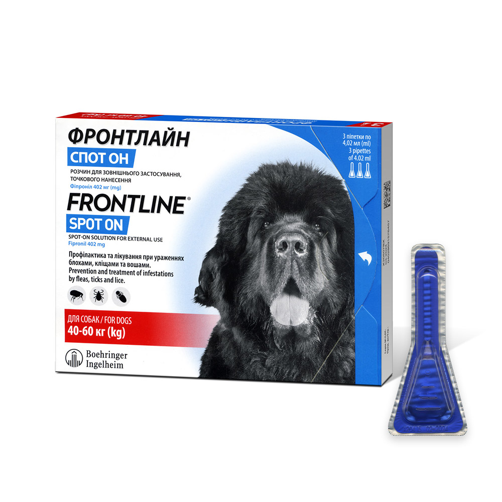 Капли на холку Boehringer Ingelheim Frontline Spot-ON от 40 до 60 кг, 1 пипетка Капли на холку Boehringer Ingelheim Frontline Spot-ON от 40 до 60 кг, 1 пипетка