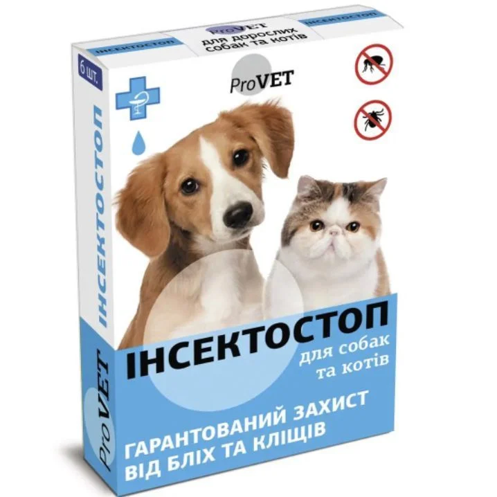 Краплі на холку для собак PROVET Інсектостоп від 4 до 10 кг, 1 шт Краплі на холку для собак PROVET Інсектостоп від 4 до 10 кг, 1 шт