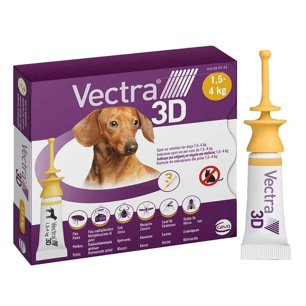 Краплі на холку для собак Ceva Vectra 3D від 1,5 до 4 кг, 1 шт