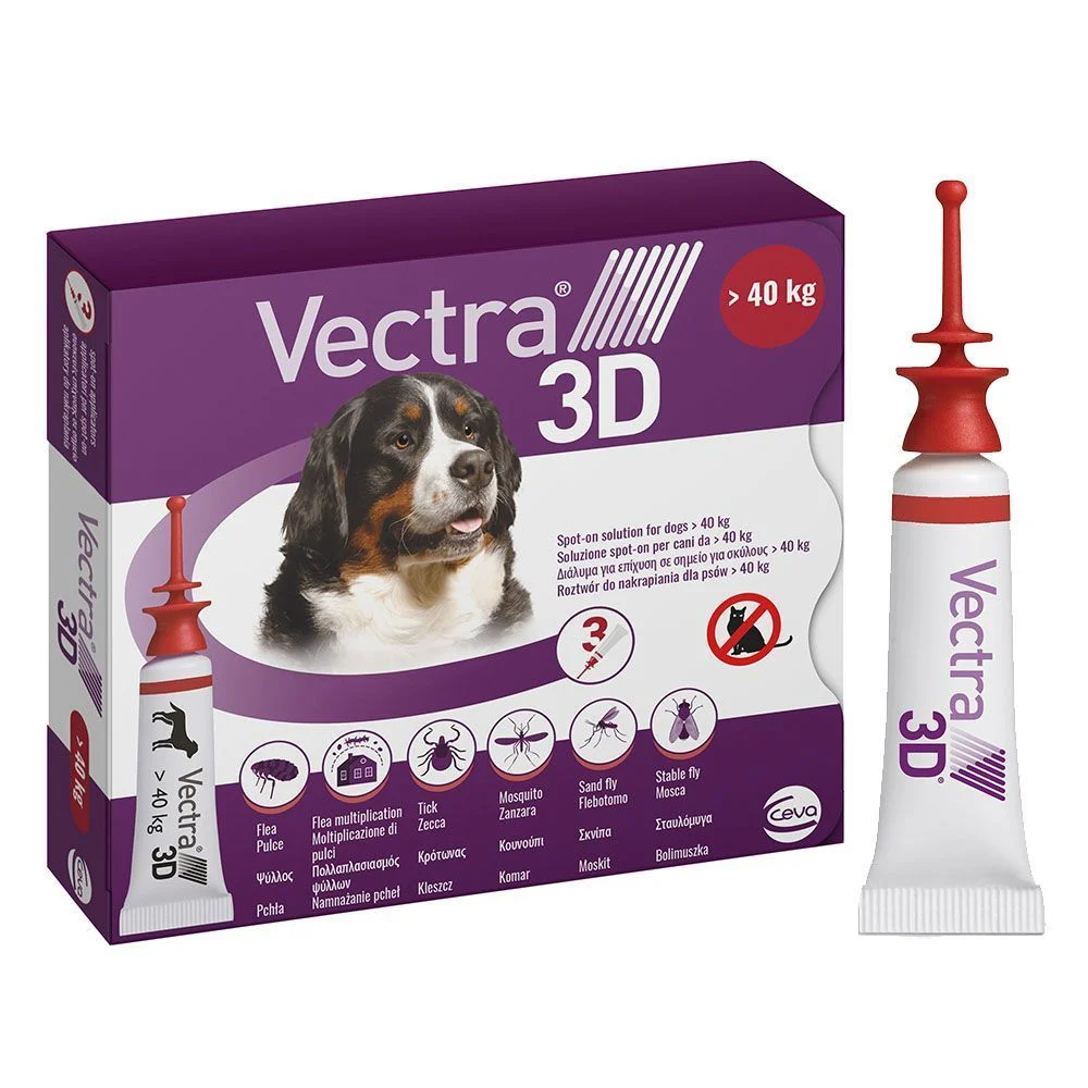 Краплі на холку для собак Ceva Vectra 3D від 40 до 65 кг, 3 шт Краплі на холку для собак Ceva Vectra 3D від 40 до 65 кг, 3 шт