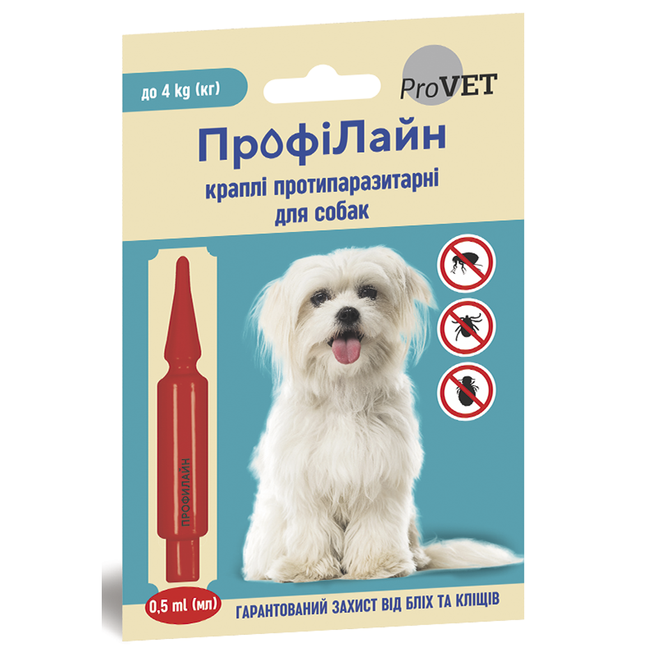 Капли на затылок для собак ProVET «ПрофиЛайн» до 4 кг, 1 пипетка (от внешних паразитов) Капли на затылок для собак ProVET «ПрофиЛайн» до 4 кг, 1 пипетка (от внешних паразитов)