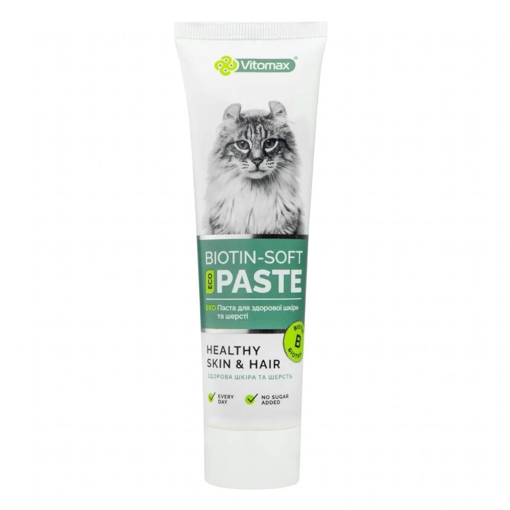 Харчова добавка Vitomax Biotin-Soft Eco Paste для шкіри та шерсті котів 100 г Харчова добавка Vitomax Biotin-Soft Eco Paste для шкіри та шерсті котів 100 г