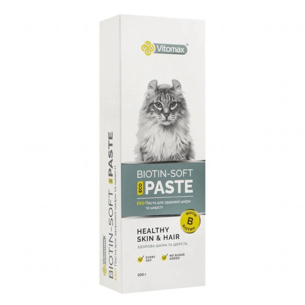 Харчова добавка Vitomax Biotin-Soft Eco Paste для шкіри та шерсті котів 100 г Харчова добавка Vitomax Biotin-Soft Eco Paste для шкіри та шерсті котів 100 г