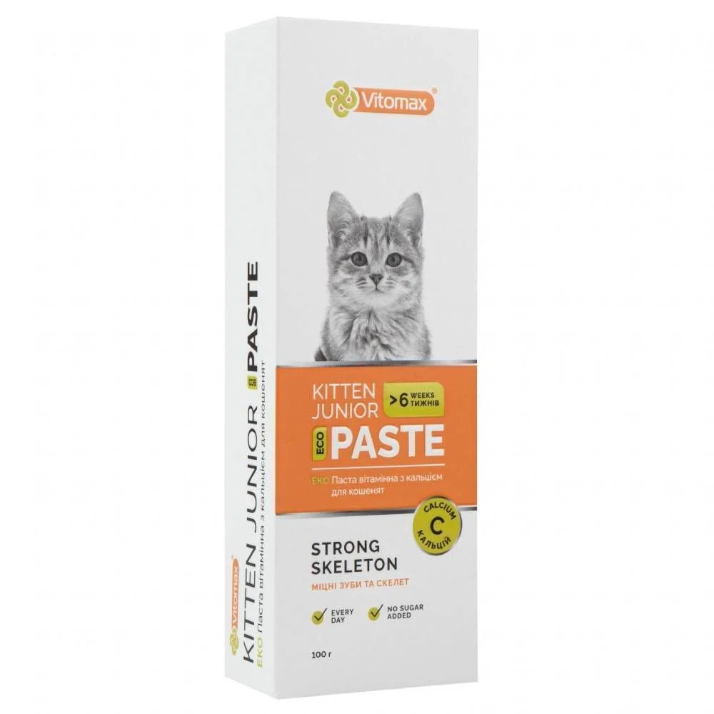 Харчова добавка Vitomax Kitten & Junior Eco Paste для загального здоров'я кошенят 100 г - кальцій Харчова добавка Vitomax Kitten & Junior Eco Paste для загального здоров'я кошенят 100 г - кальцій