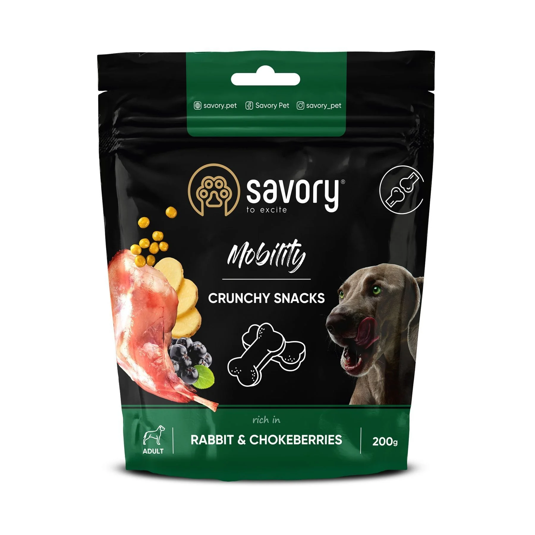 Ласощі для собак Savory Mobility Crunchy Snacks 200 г - кролик та чорноплідна горобина Ласощі для собак Savory Mobility Crunchy Snacks 200 г - кролик та чорноплідна горобина