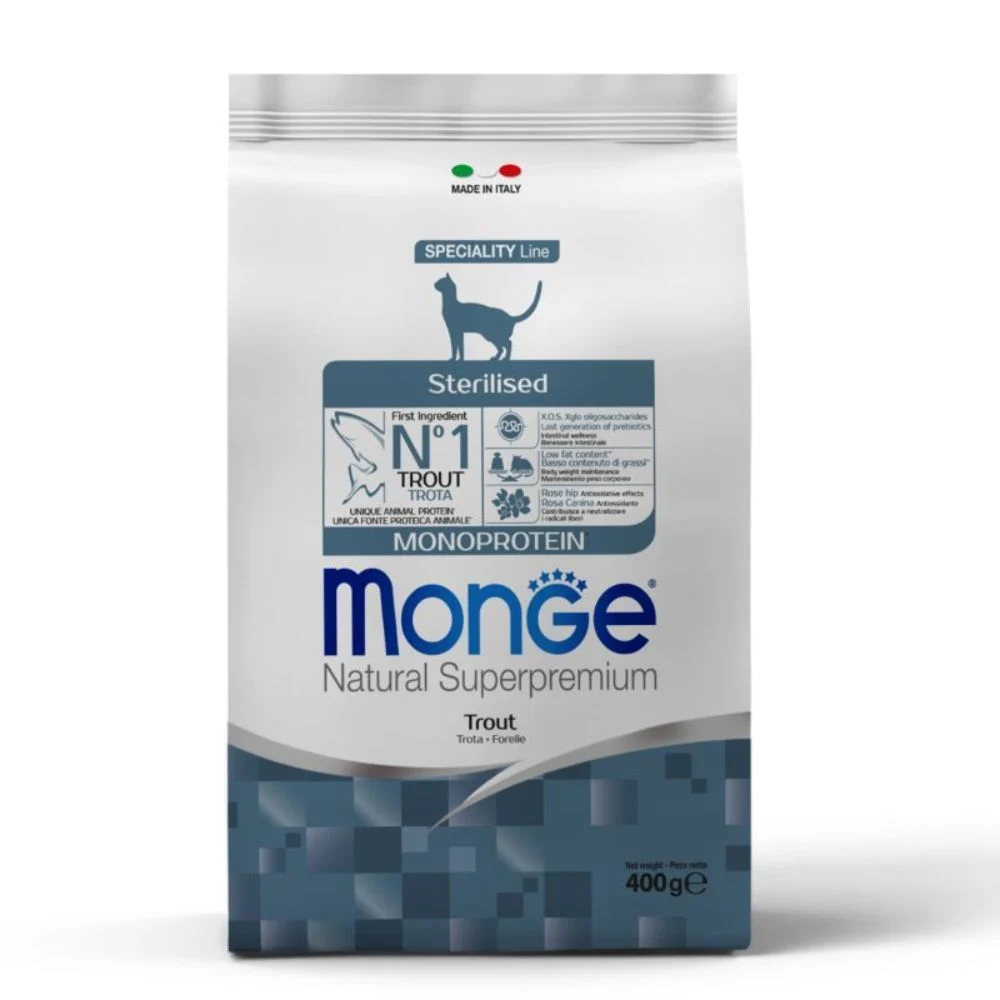 Сухий корм для котів Monge Sterilised Monoprotein 400 г - форель Сухий корм для котів Monge Sterilised Monoprotein 400 г - форель