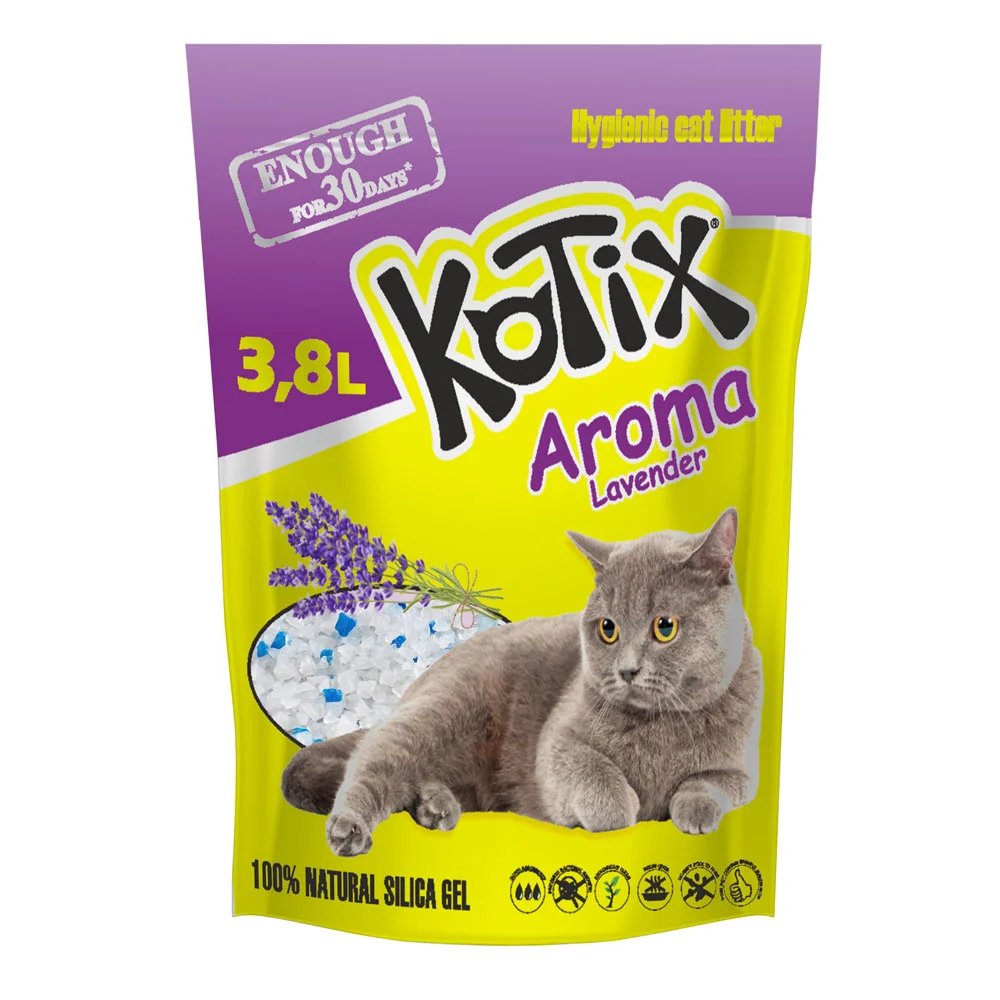 Наповнювач силікагелевий для котячого туалету Kotix Aroma 3,8 л - лаванда Наповнювач силікагелевий для котячого туалету Kotix Aroma 3,8 л - лаванда