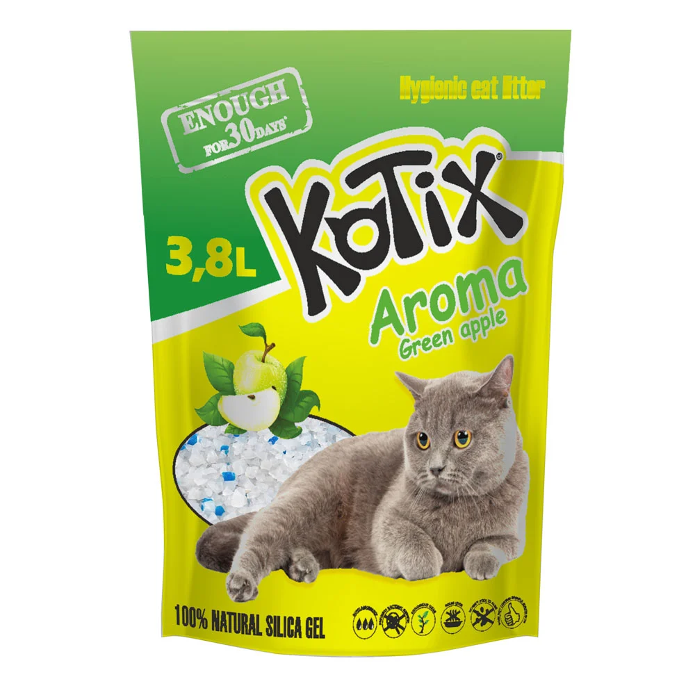 Наповнювач силікагелевий для котячого туалету Kotix Aroma 3,8 л - зелене яблуко Наповнювач силікагелевий для котячого туалету Kotix Aroma 3,8 л - зелене яблуко