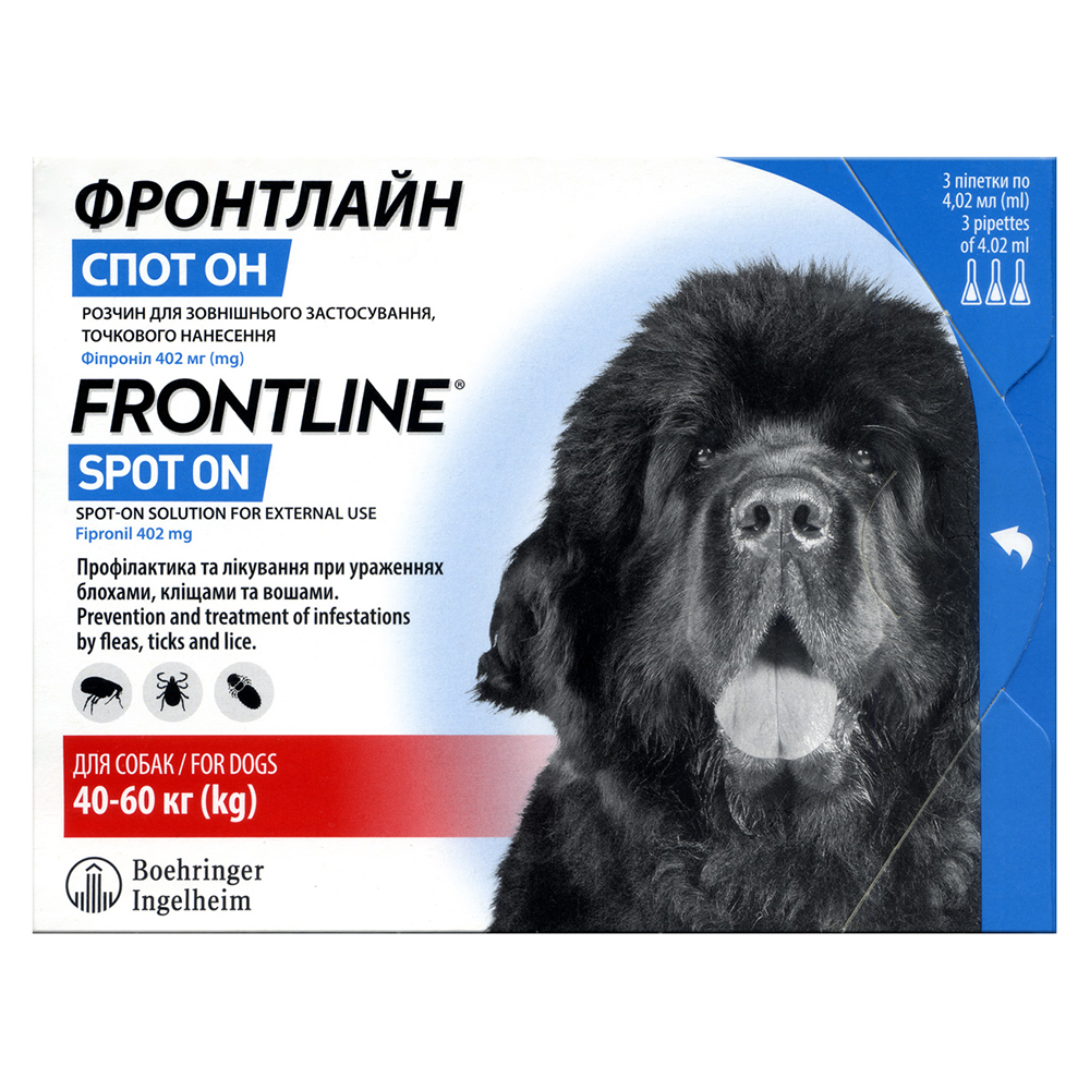 Капли на холку Boehringer Ingelheim Frontline Combo Spot-ON XL 3 пипетки, 40-60 кг Капли на холку Boehringer Ingelheim Frontline Combo Spot-ON XL 3 пипетки, 40-60 кг