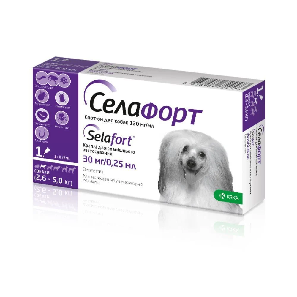 Капли на затылок для собак KRKA Селафорт от 2,6 до 5 кг, 1 шт