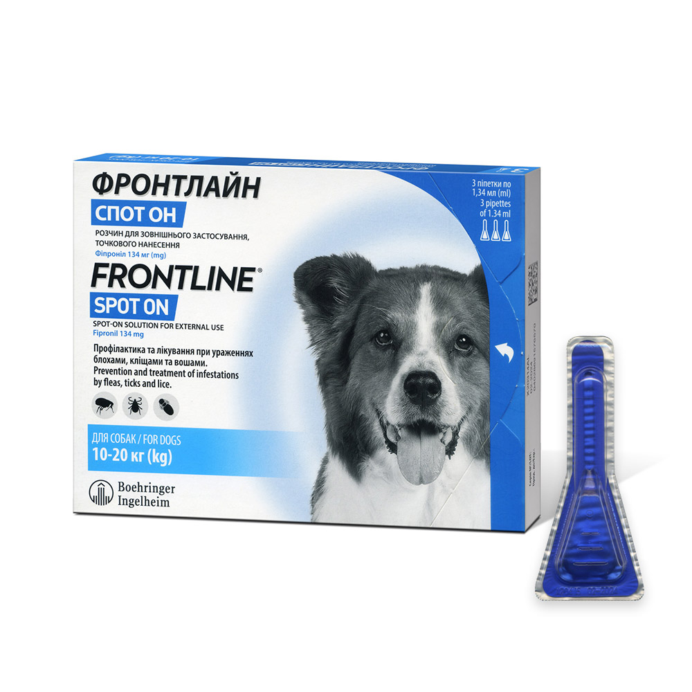 Капли на затылок Boehringer Ingelheim Frontline Spot-ON от 10 до 20 кг, 1 пипетка Капли на затылок Boehringer Ingelheim Frontline Spot-ON от 10 до 20 кг, 1 пипетка