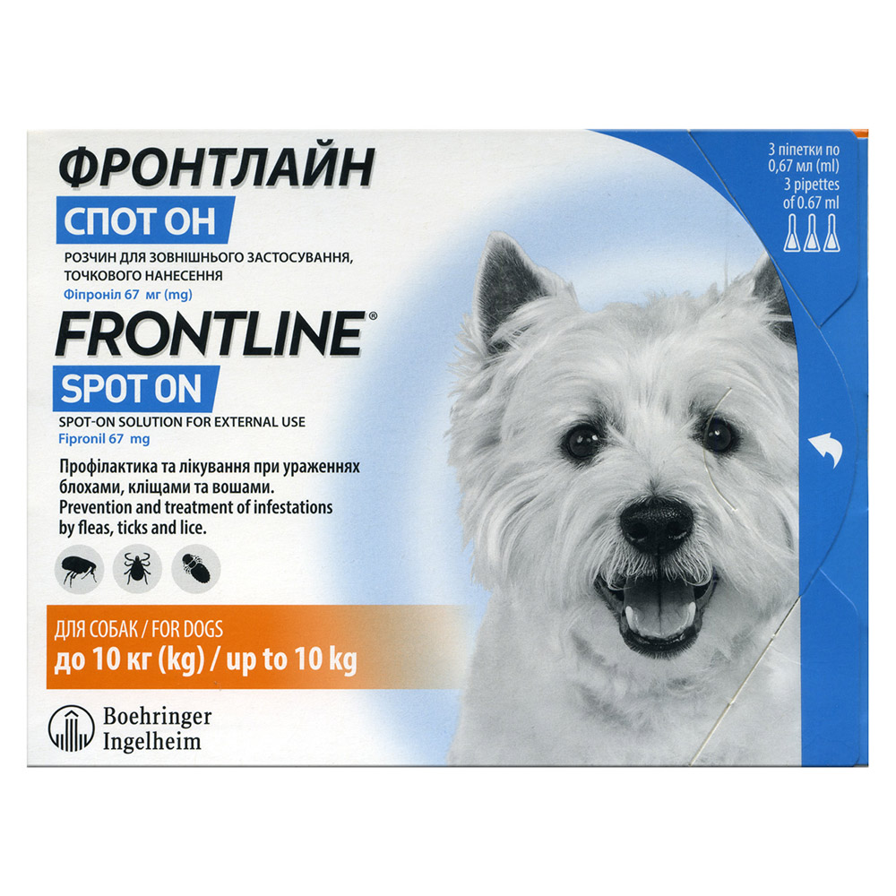 Капли на затылок Boehringer Ingelheim Frontline Combo Spot-ON от 2 до 10 кг, 3 пипетки Капли на затылок Boehringer Ingelheim Frontline Combo Spot-ON от 2 до 10 кг, 3 пипетки