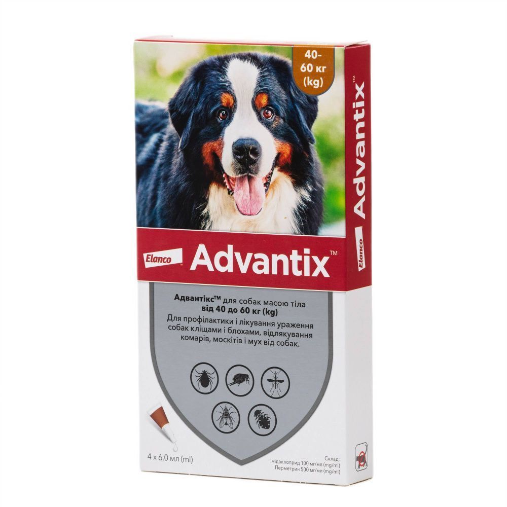 Краплі на холку для собак Elanco Advantix від 40 до 60 кг, 4 шт Краплі на холку для собак Elanco Advantix від 40 до 60 кг, 4 шт