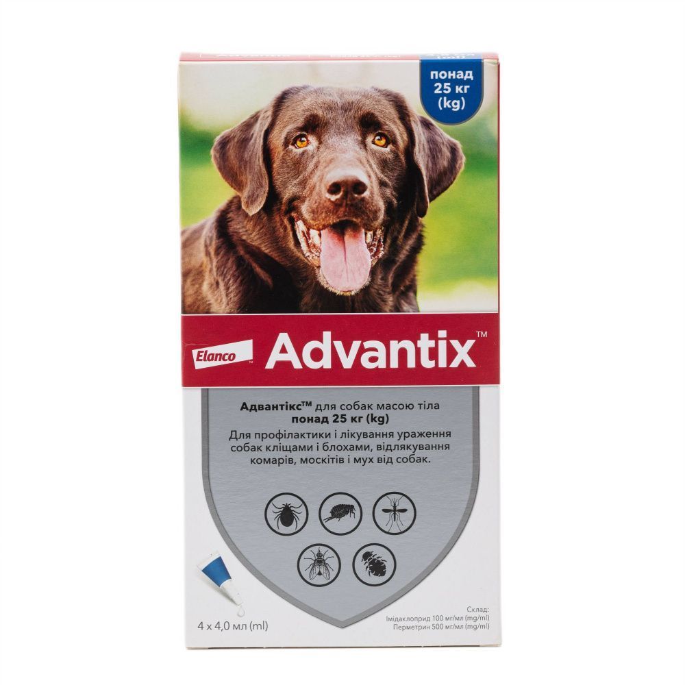 Краплі на холку для собак Elanco Bayer Advantix від 25 до 40 кг, 4 шт Краплі на холку для собак Elanco Bayer Advantix від 25 до 40 кг, 4 шт