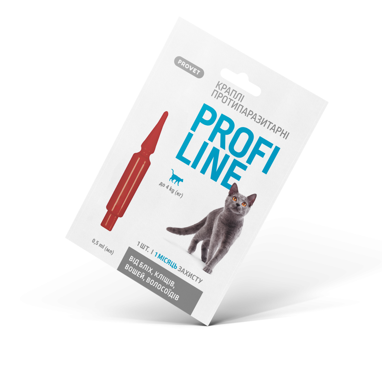 Краплі на холку для котів PROVET Profiline до 4 кг, 1 шт Краплі на холку для котів PROVET Profiline до 4 кг, 1 шт