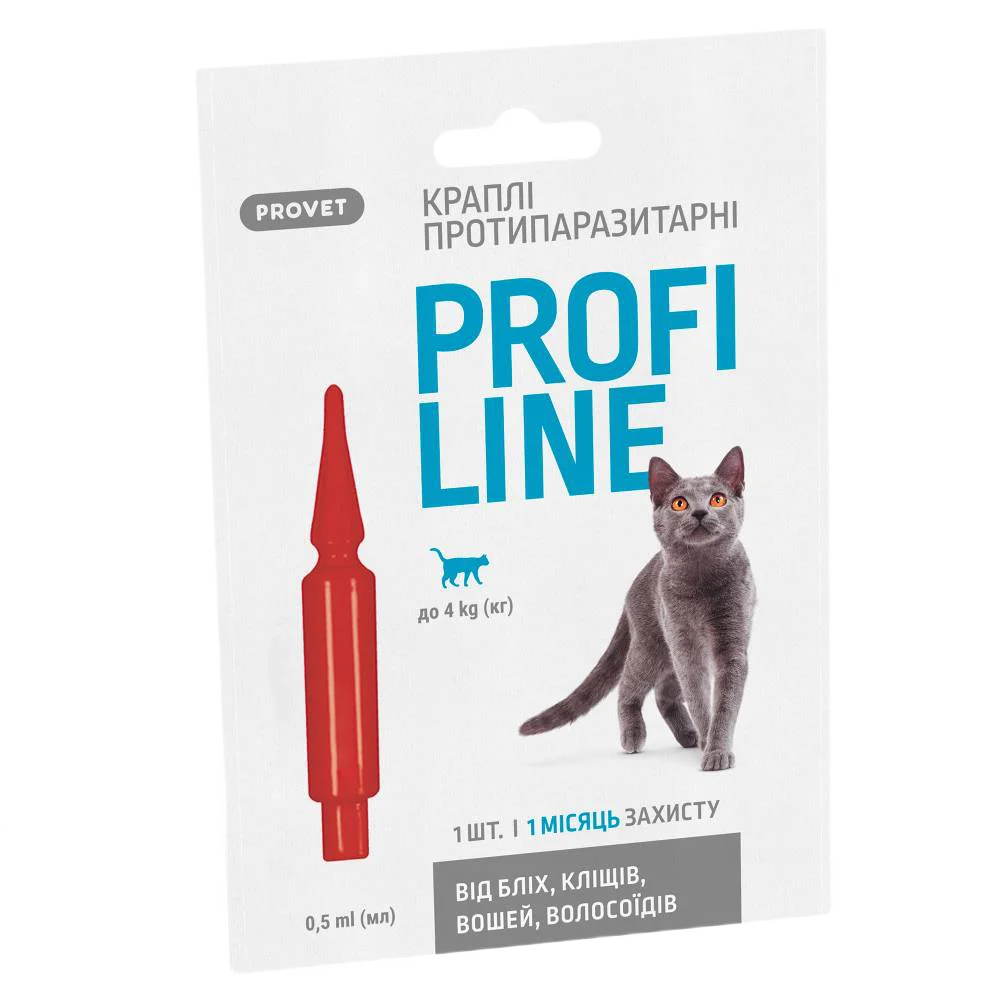 Краплі на холку для котів PROVET Profiline до 4 кг, 1 шт Краплі на холку для котів PROVET Profiline до 4 кг, 1 шт