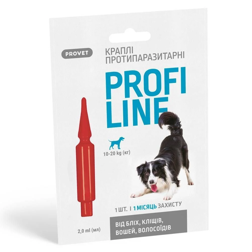Краплі на холку для собак PROVET Profiline від 10 до 20 кг, 1 шт Краплі на холку для собак PROVET Profiline від 10 до 20 кг, 1 шт