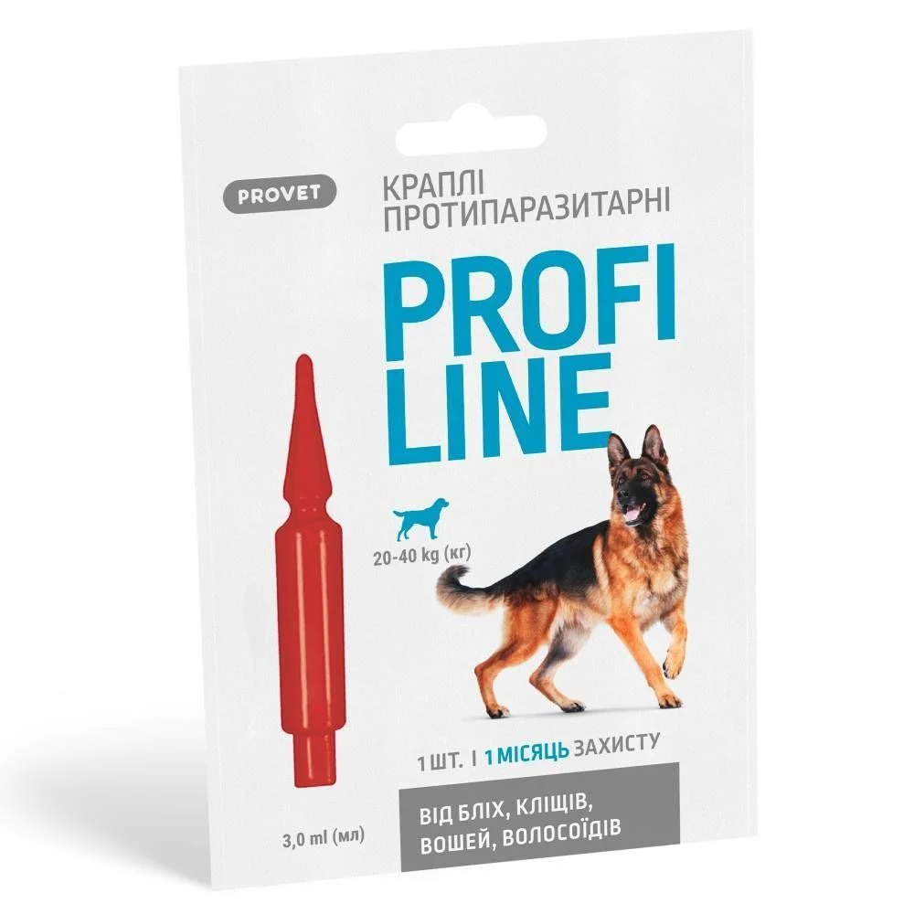 Краплі на холку для собак PROVET Profiline від 20 до 40 кг, 1 шт Краплі на холку для собак PROVET Profiline від 20 до 40 кг, 1 шт